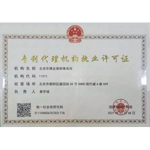 博友律所专利代理机构执业许可证